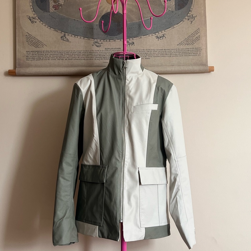 Jordan- Sage Green & White Leather Jacket